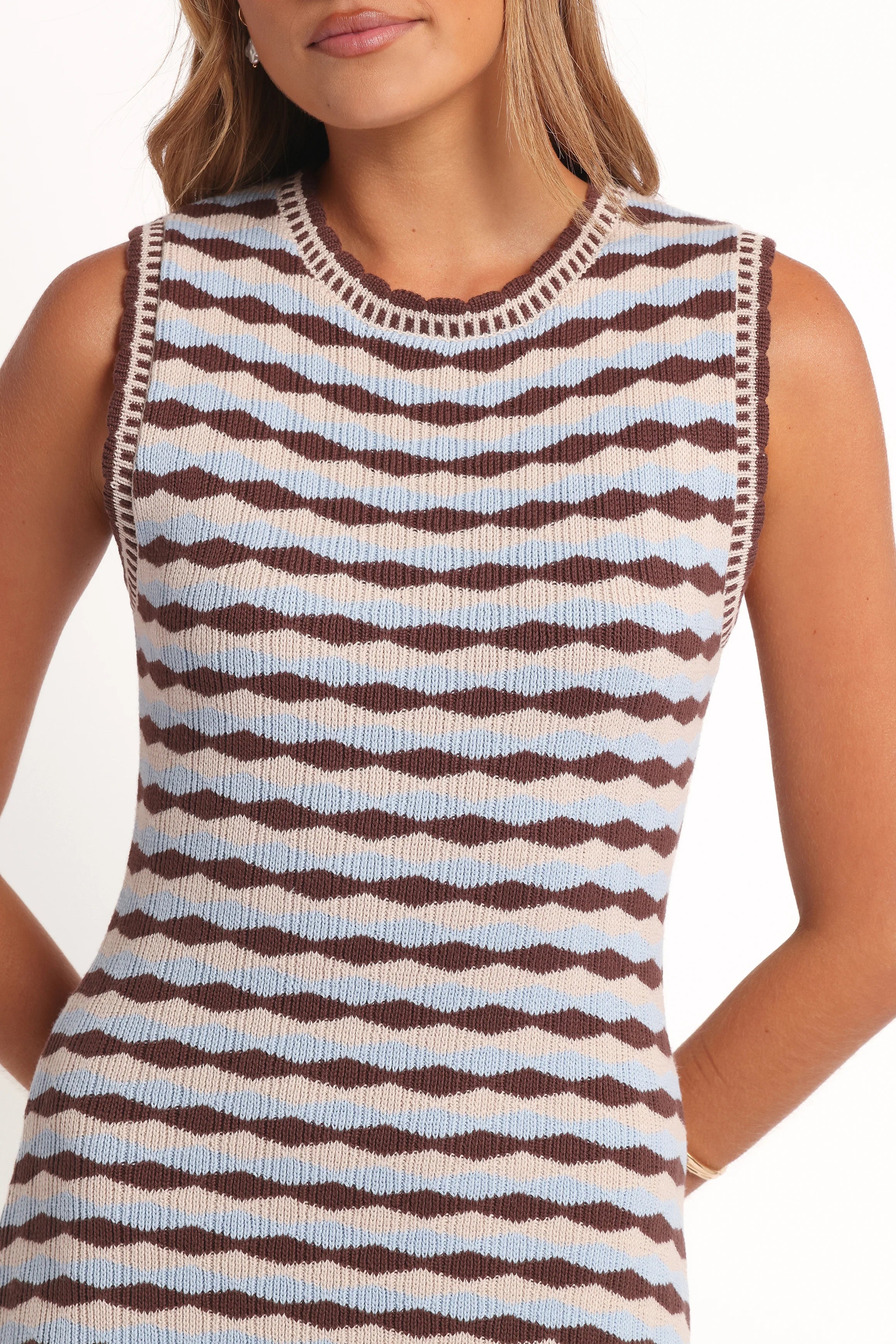 Elfrida Knit Mini Dress - Blue/Brown